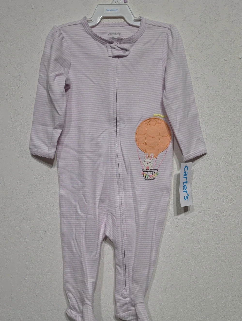 Carter's Light Pink Striped Footed One-Piece Pajamas with Orange Hot Air Balloon
